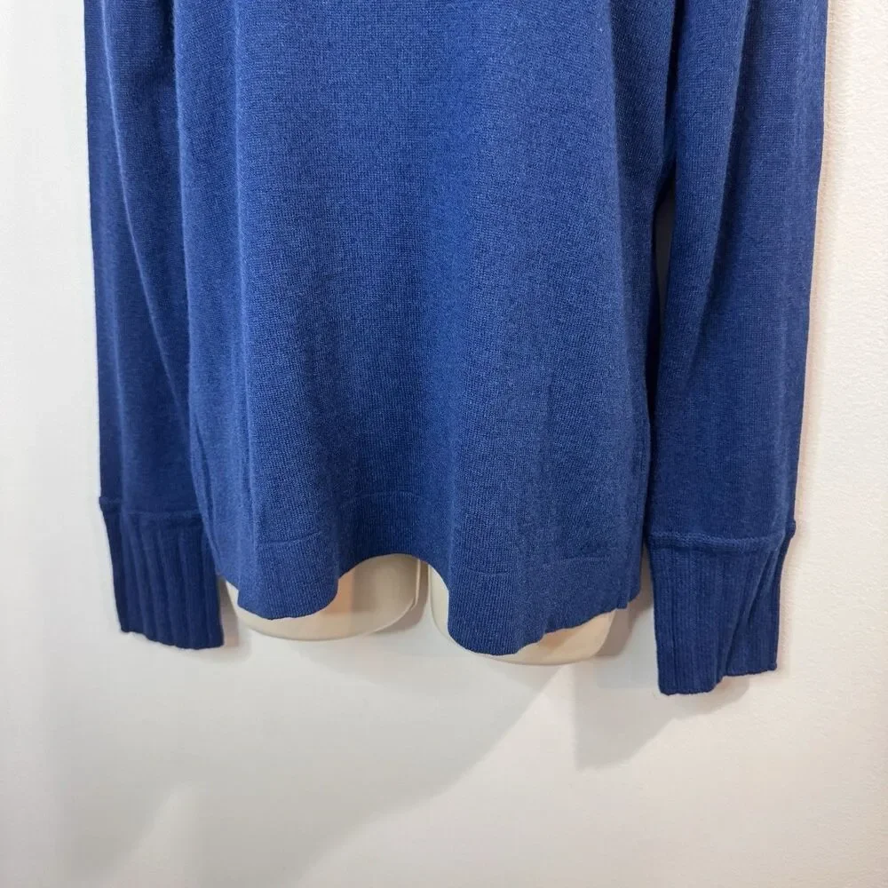 NWT Kinross 100% Cashmere Sweater L Turtleneck $311 Teal Blue Soft Knit Ribbed
